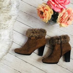 Dana Buchman Leather Ankle Booties w/Faux Fur Cuff